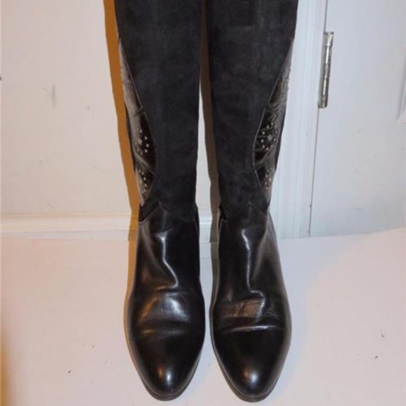 BLOOMINGDALE'S BLACK SUEDE LEATHER BOOTS 38.5 - Picture 3 of 7